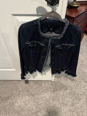 Ann Taylor Dark Blue Frayed Denim Jacket